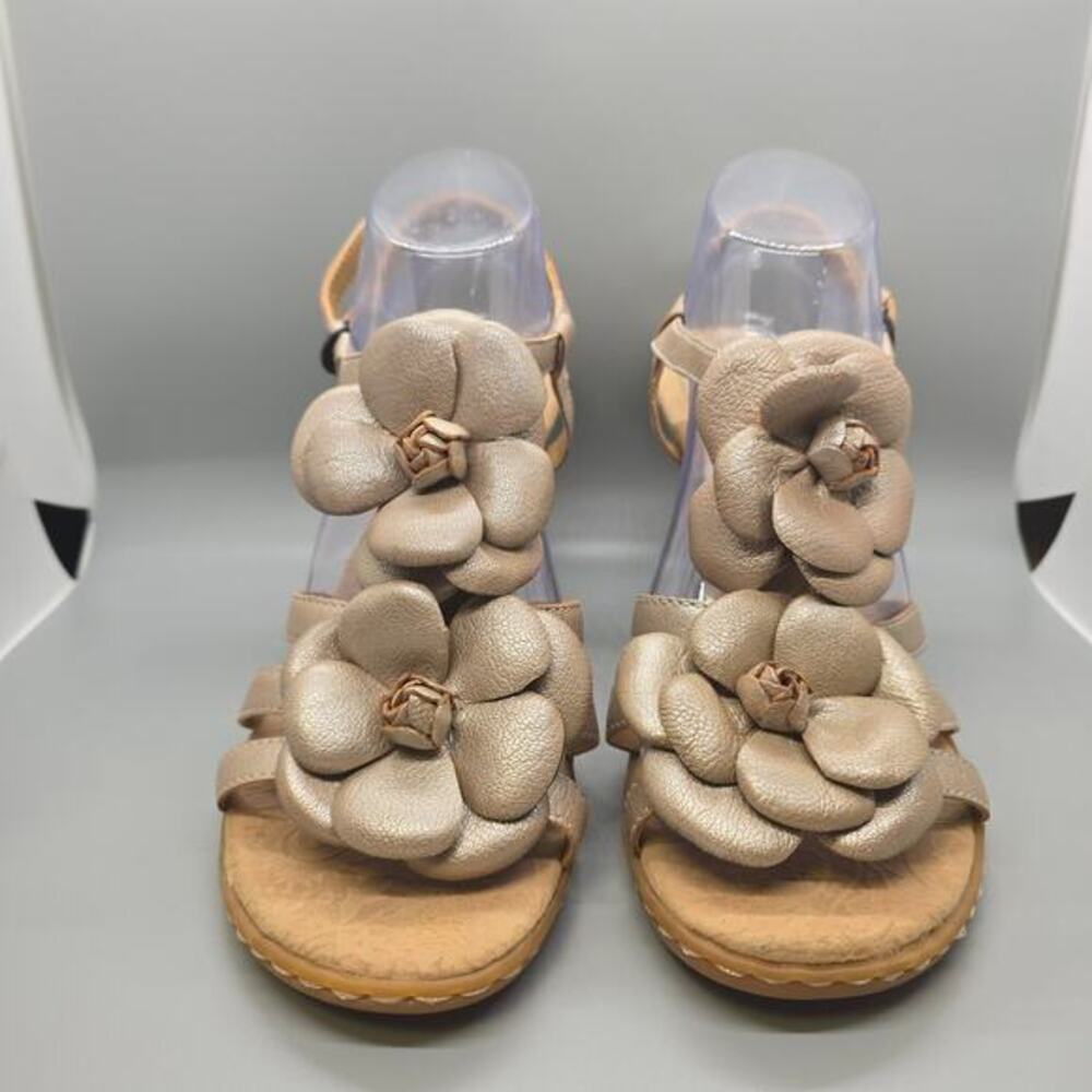 b.o.c. Beige Floral Leather Sandals